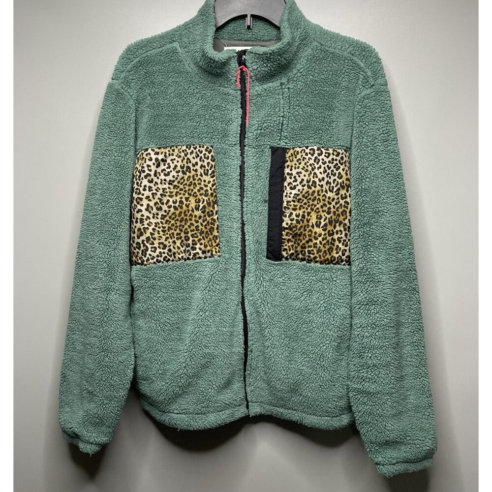 PacSun Full Zip Polar Fleece Zip Up Jacket Men's Green Leopard  S